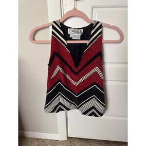 CARLISLE Size 0 Tank Top Black/Red/White Style Strips (100% Silk)